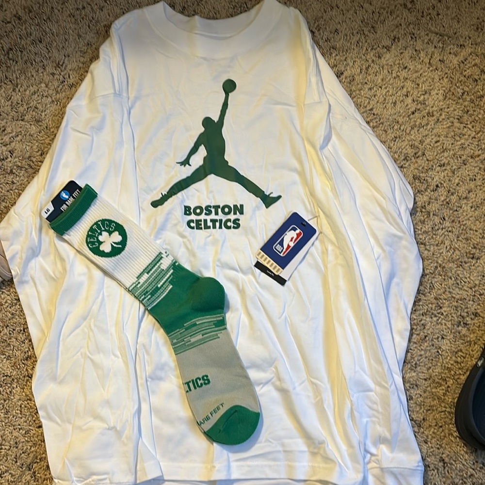 Boston Celtics combo long sleeve shirt large  and socks ! Brand new with tags